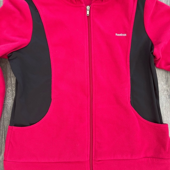 Reebok Womens Fuchsia Pink and Black Full Zip Hoodie Sweatshirt Large - Picture 3 of 8